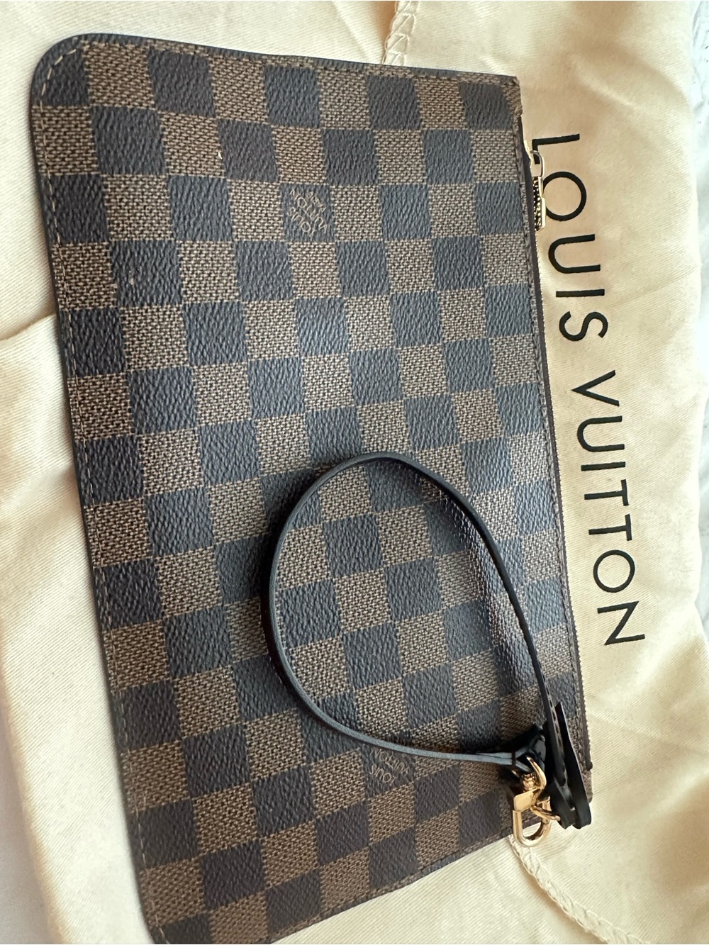 Louis Vuitton Brown Damier Wristlet Pouch with Gold Hardware